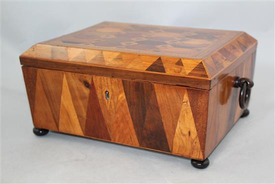 A Victorian Tunbridgeware work box, 11.5in.